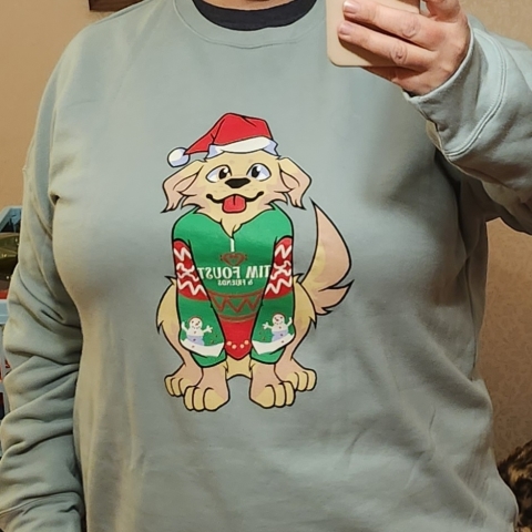 Satchmas sweatshirt Cartoon dog in a santa hat, on a sweatshirt