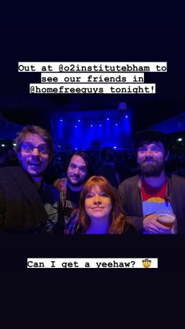 The Longest Johns are at the Home Free show Instagram story, selfie by the Longest Johns at the HF show in Brum 2023